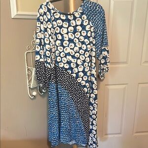 Chico's Asymmetrical Blue and White Sundress with 3/4 Cuffed Sleeves